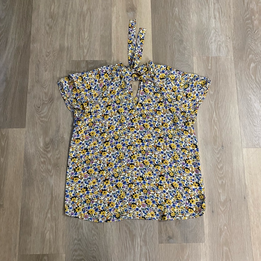 Pleione Pleated Floral Blouse